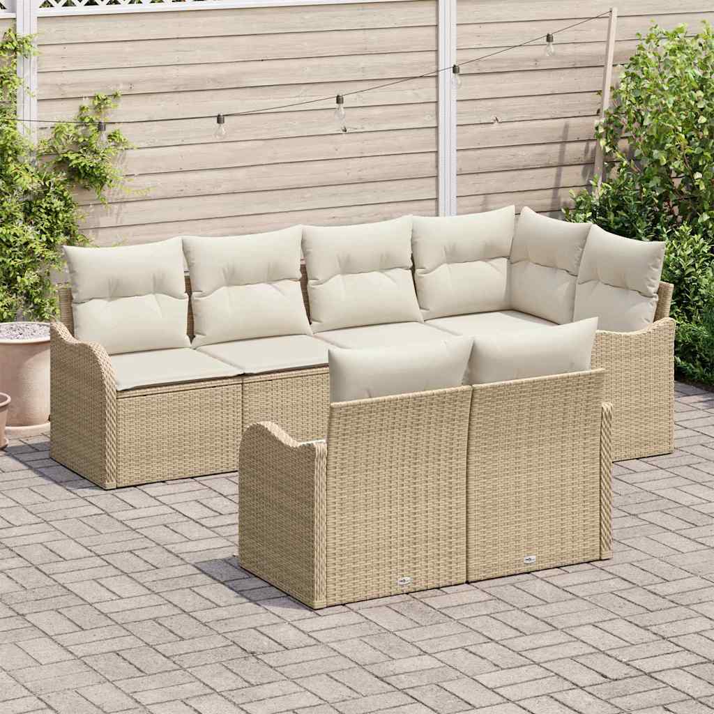 Havesofa Sæt med opbevaring 7 pcs Beige Poly rattan