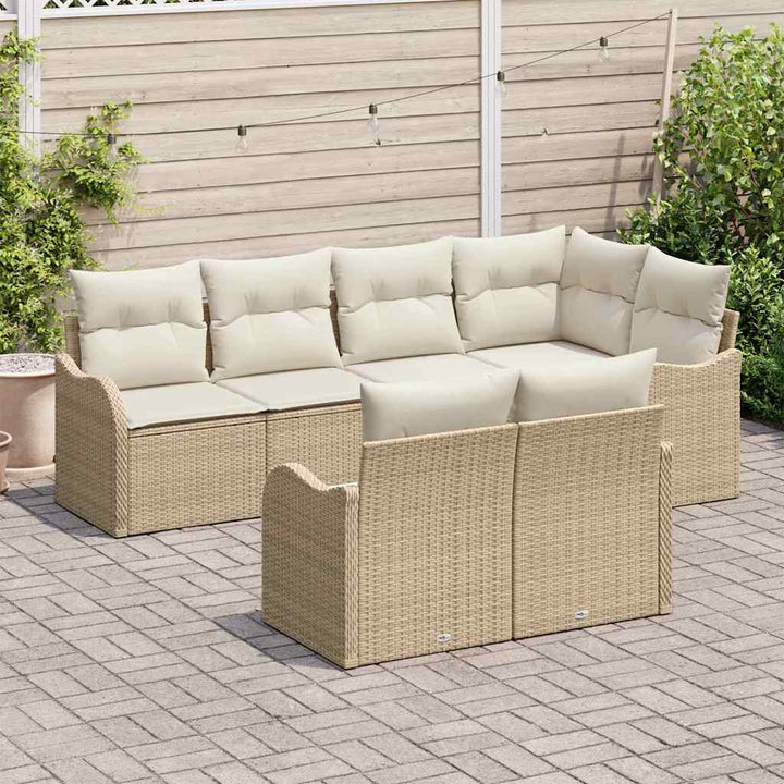 Havesofa Sæt med opbevaring 7 pcs Beige Poly rattan