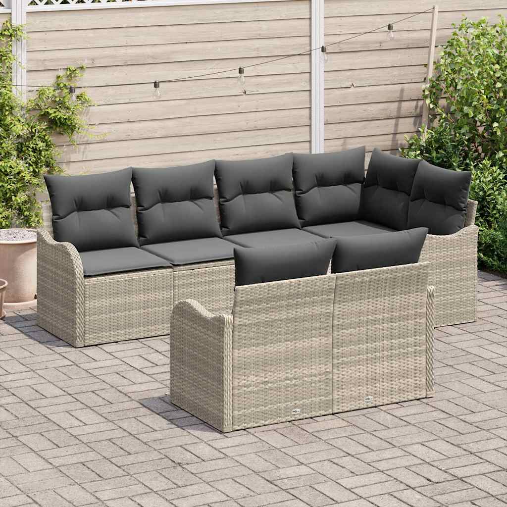 Havesofa Sæt med opbevaring 7 pcs Lysegrå Poly rattan