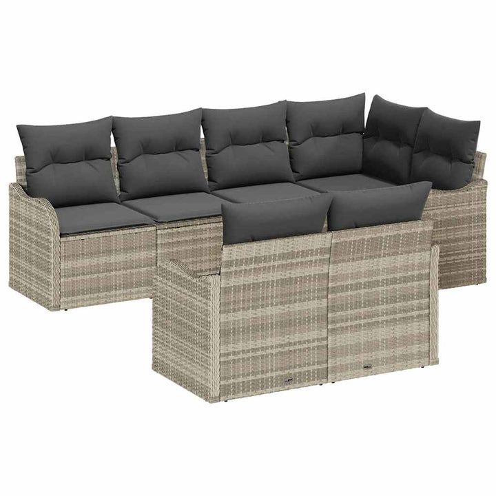 Havesofa Sæt med opbevaring 7 pcs Lysegrå Poly rattan