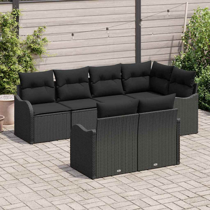 Havesofa Sæt med opbevaring 7 pcs Sort Poly rattan