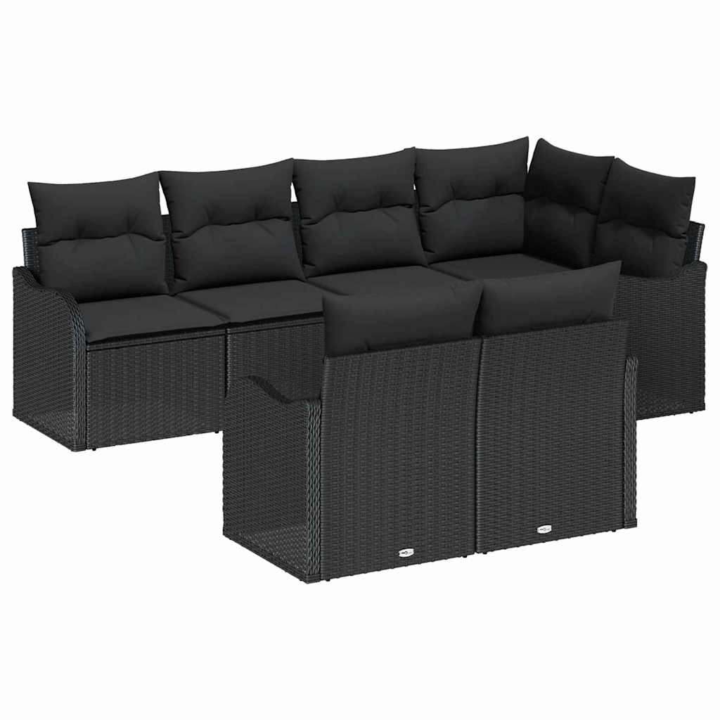 Havesofa Sæt med opbevaring 7 pcs Sort Poly rattan