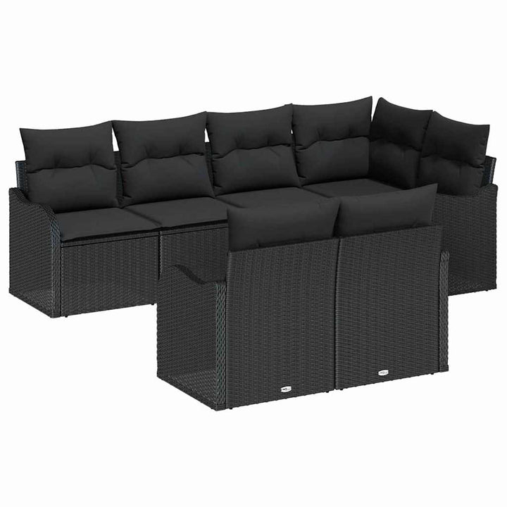 Havesofa Sæt med opbevaring 7 pcs Sort Poly rattan