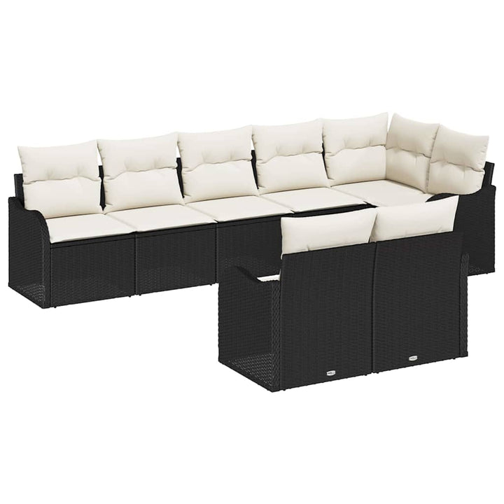 Havesofa Sæt med opbevaring 8 pcs Sort og Hvid polyrattan