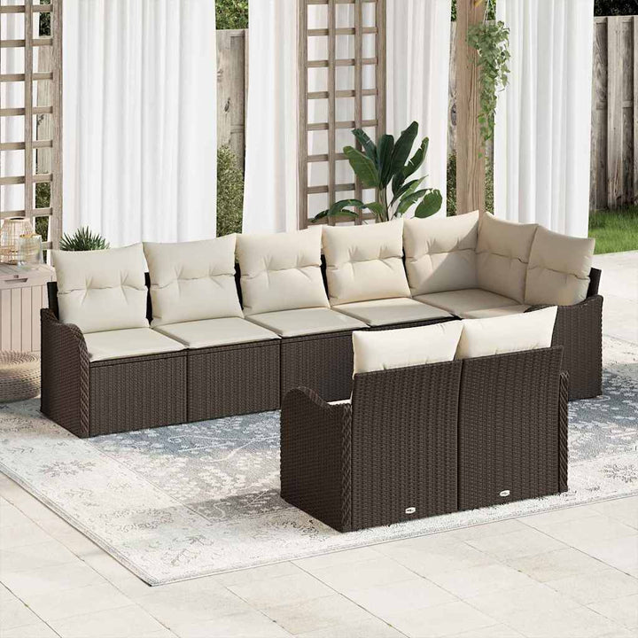 Havesofa Sæt med pude 8 pcs Brun og hvid Poly rattan