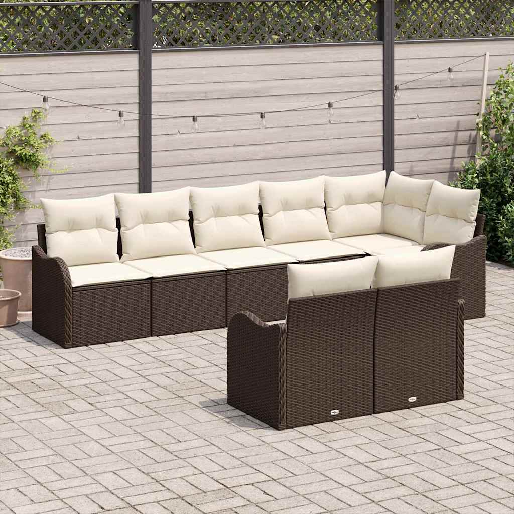 Havesofa Sæt med pude 8 pcs Brun og hvid Poly rattan