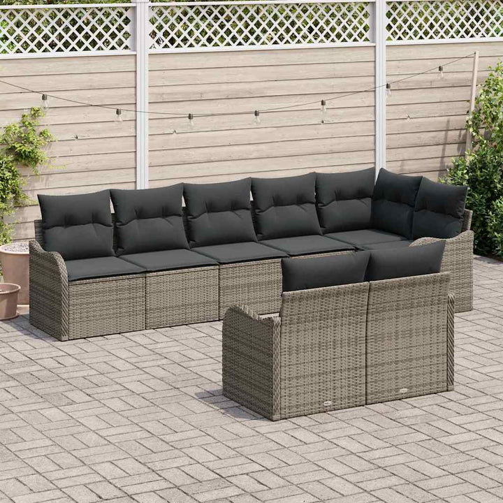 Havesofa Sæt med pude 8 pcs Grå Poly rattan
