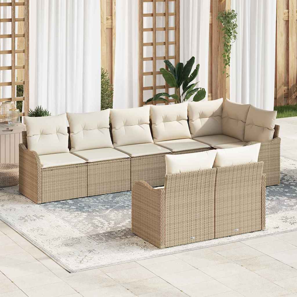 Havesofa Sæt med opbevaring 8 pcs Beige og hvid polyrattan