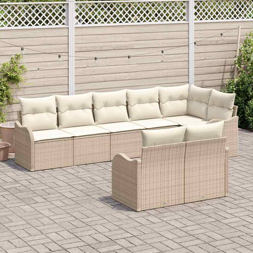 Havesofa Sæt med opbevaring 8 pcs Beige og hvid polyrattan