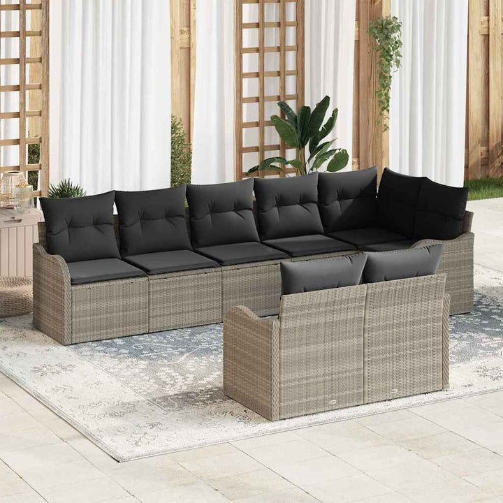 Havesofa Sæt med pude 8 pcs Lysegrå Poly rattan