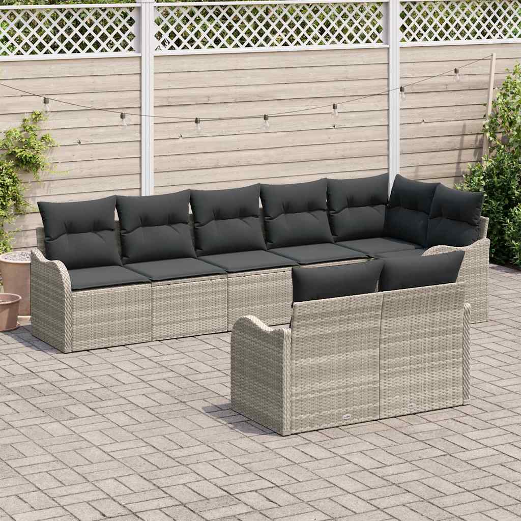 Havesofa Sæt med pude 8 pcs Lysegrå Poly rattan