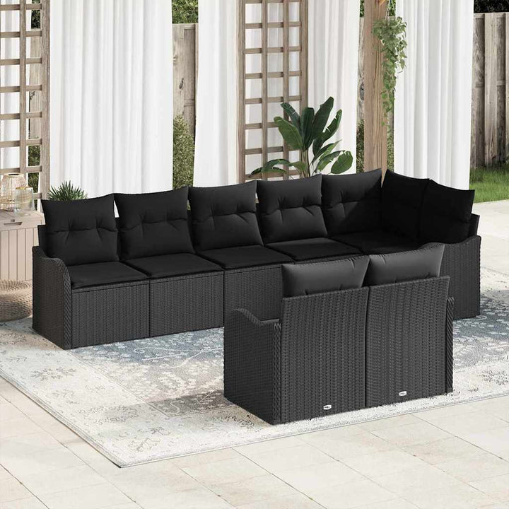 Havesofa Sæt med opbevaring 8 pcs Sort polyrattan