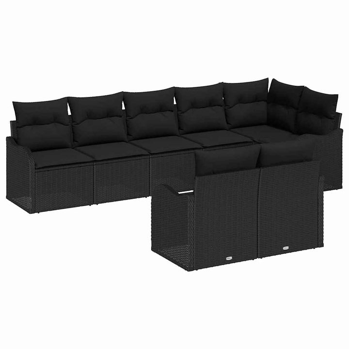 Havesofa Sæt med opbevaring 8 pcs Sort polyrattan