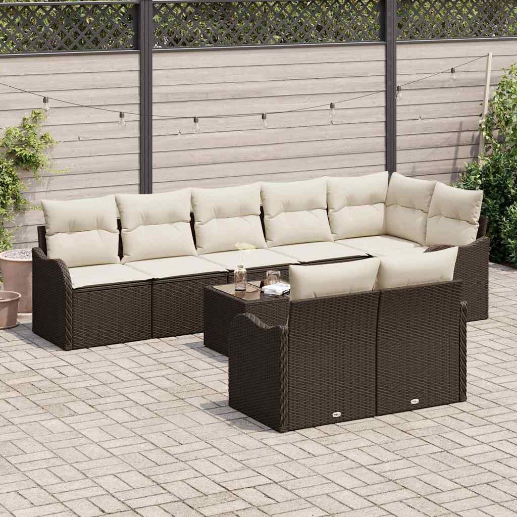 Havesofa Sæt med pude 9 pcs Brun og hvid Poly rattan