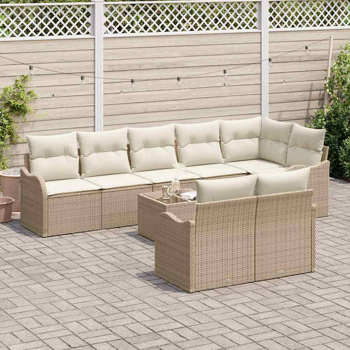Havesofa Sæt med opbevaring 9 pcs Beige og hvid polyrattan