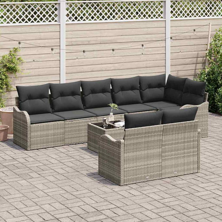 Havesofa Sæt med pude 9 pcs Lysegrå Poly rattan