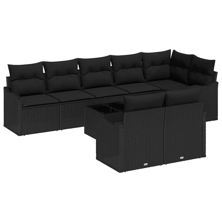 Havesofa Sæt med opbevaring 9 pcs Sort polyrattan