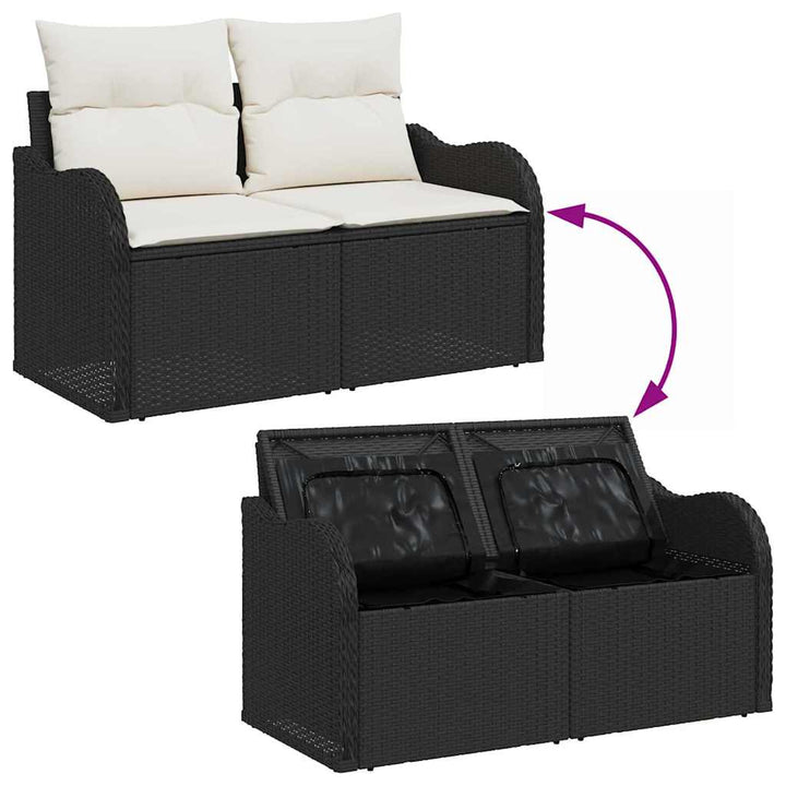 Havesofa Sæt med pude 6 pcs Sort og hvid Poly rattan