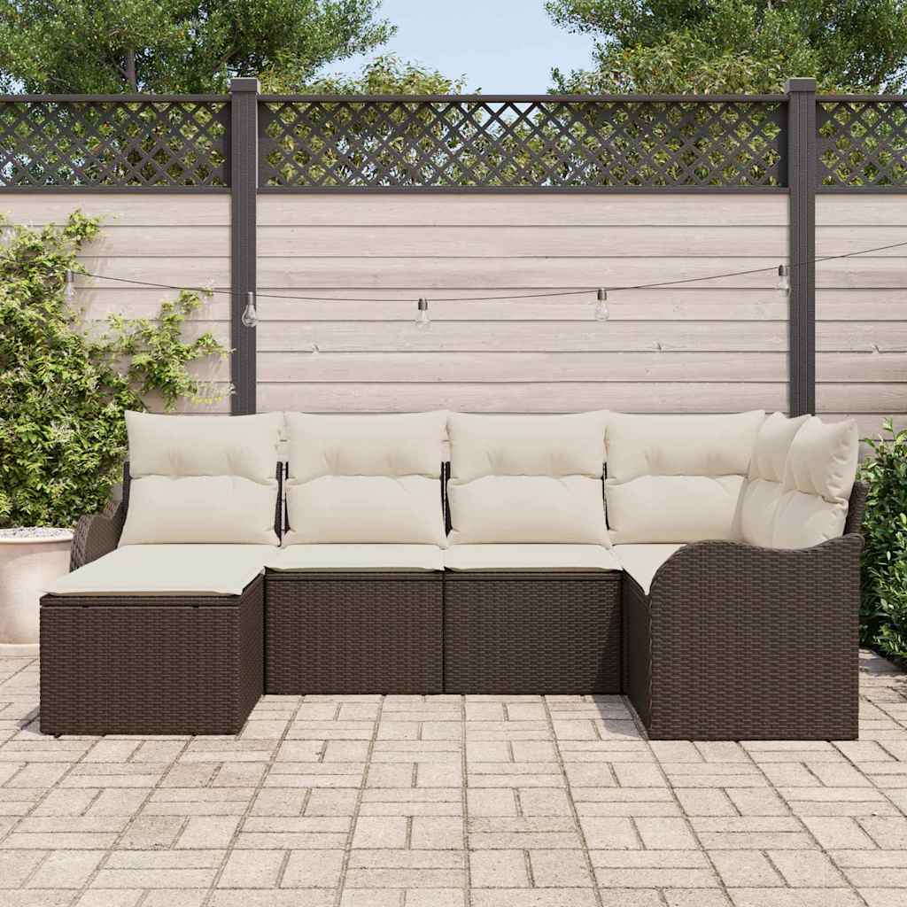 Havesofa Sæt med pude 6 pcs Brun og hvid Poly rattan