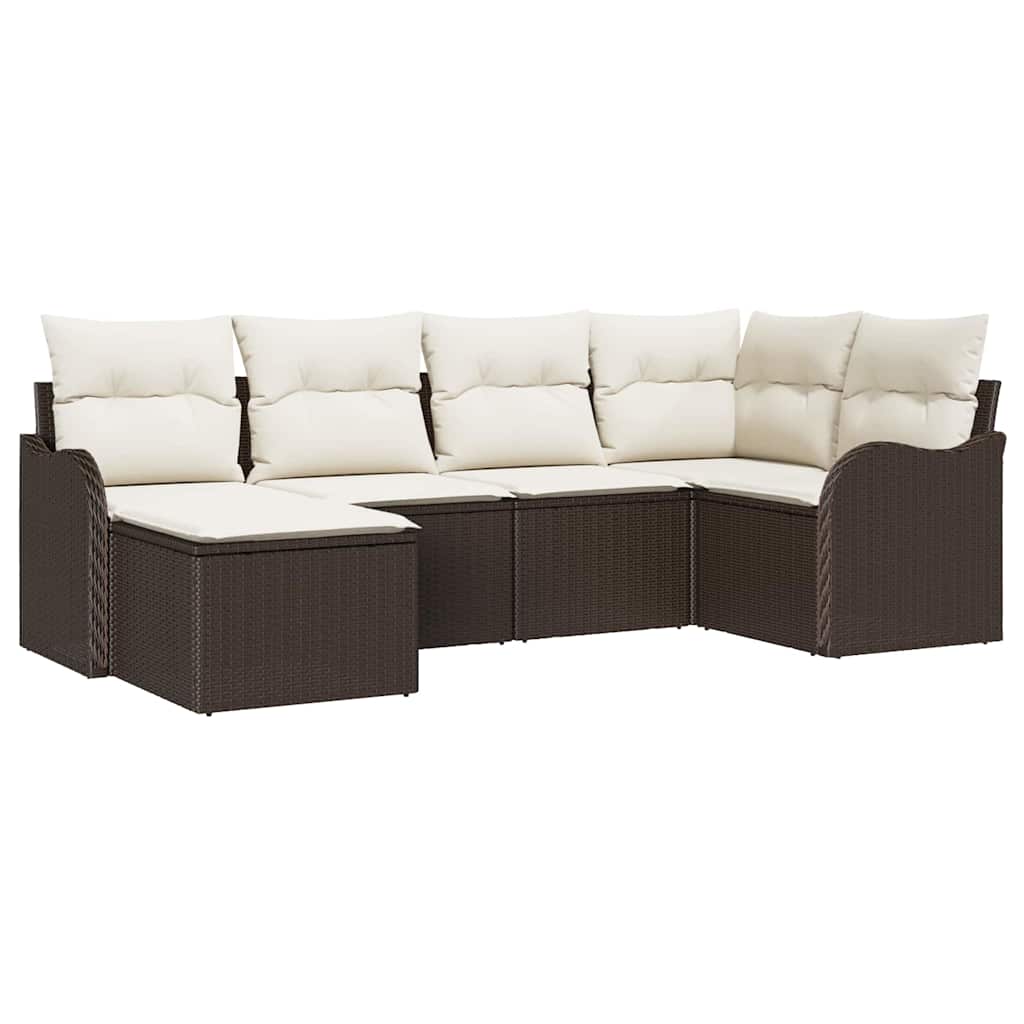 Havesofa Sæt med pude 6 pcs Brun og hvid Poly rattan