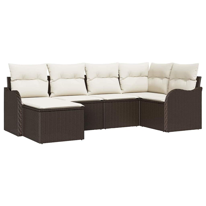 Havesofa Sæt med pude 6 pcs Brun og hvid Poly rattan