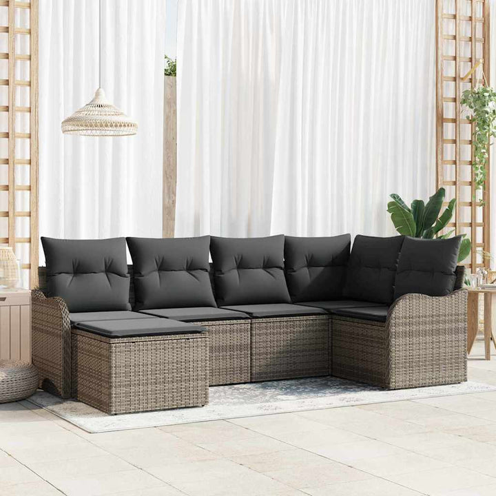 Havesofa Sæt med pude 6 pcs Grå Poly rattan