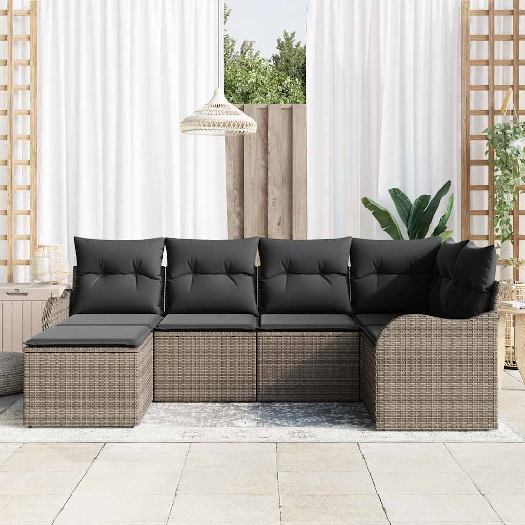 Havesofa Sæt med pude 6 pcs Grå Poly rattan