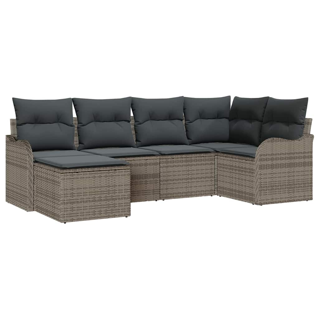 Havesofa Sæt med pude 6 pcs Grå Poly rattan