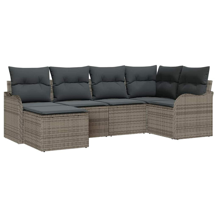 Havesofa Sæt med pude 6 pcs Grå Poly rattan