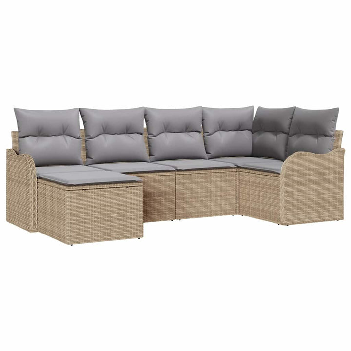 Havesofa Sæt med pude 6 pcs beige og lysegrå Poly rattan
