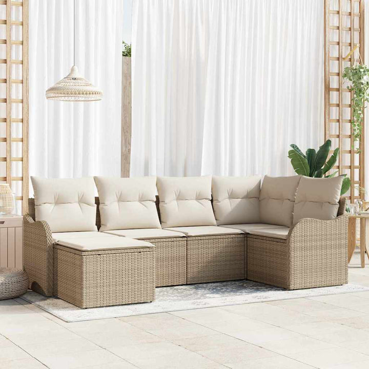 Havesofa Sæt med pude 6 pcs Beige og hvid Poly rattan