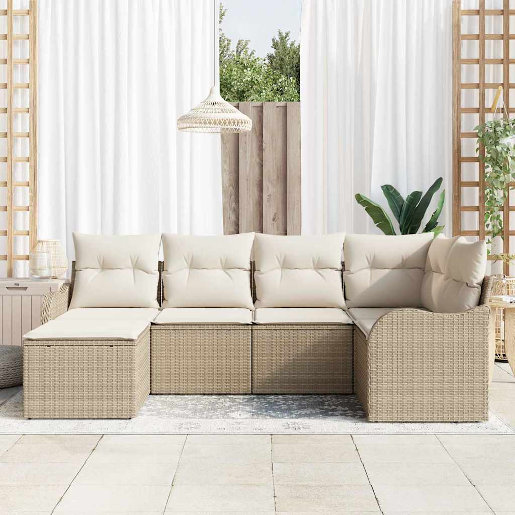 Havesofa Sæt med pude 6 pcs Beige og hvid Poly rattan
