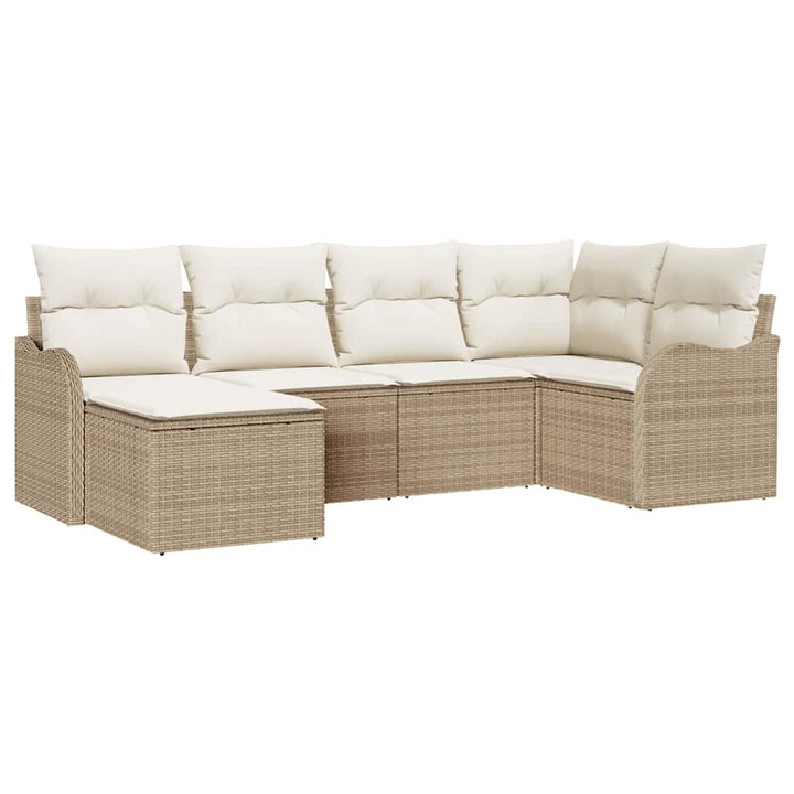 Havesofa Sæt med pude 6 pcs Beige og hvid Poly rattan
