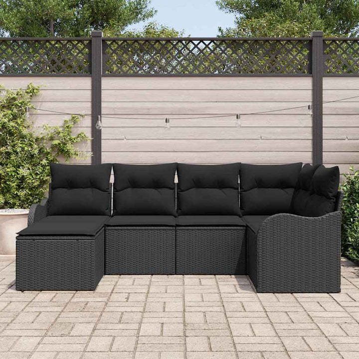 Havesofa Sæt med pude 6 pcs Sort Poly rattan