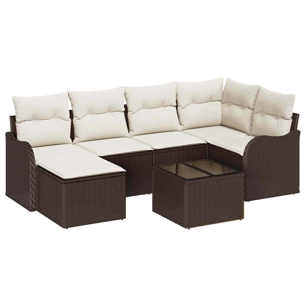 Havesofa Sæt med pude 7 pcs Brun og hvid Poly rattan