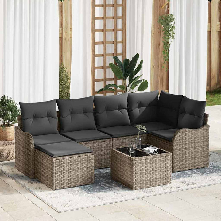 Havesofa Sæt med pude 7 pcs Grå Poly rattan