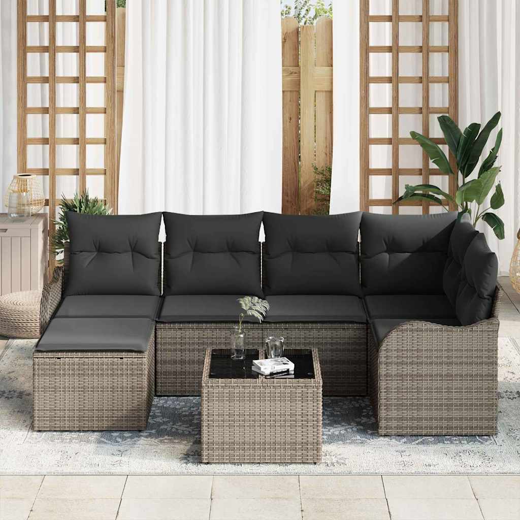 Havesofa Sæt med pude 7 pcs Grå Poly rattan
