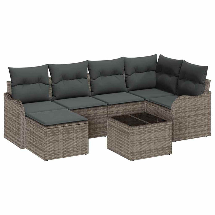 Havesofa Sæt med pude 7 pcs Grå Poly rattan