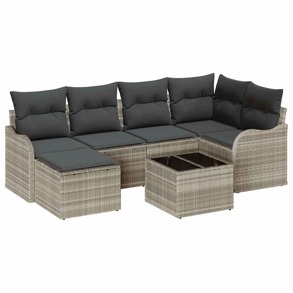 Havesofa Sæt med pude 7 pcs Lysegrå Poly rattan