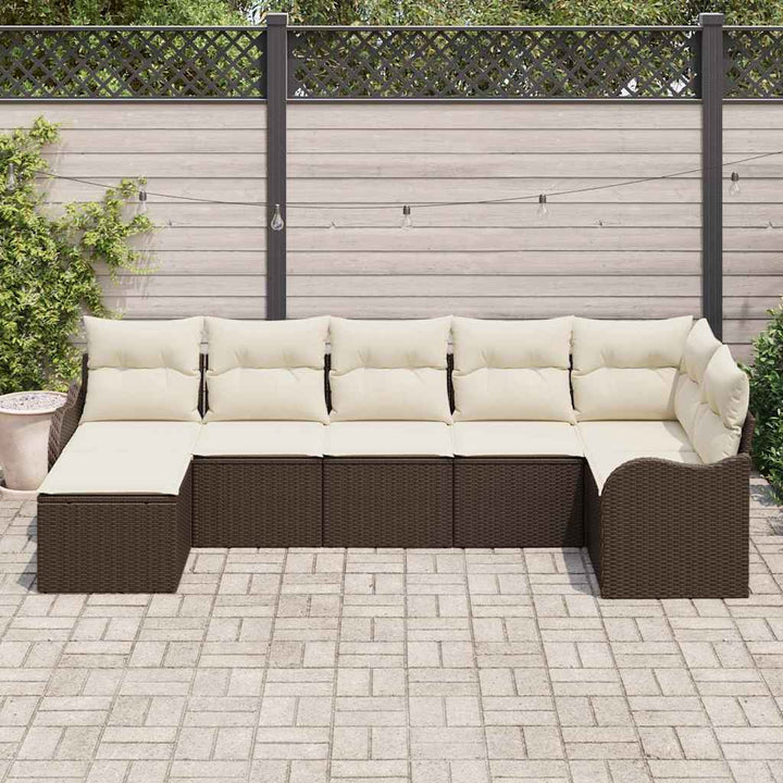 Havesofa Sæt med pude 7 pcs Brun og hvid Poly rattan