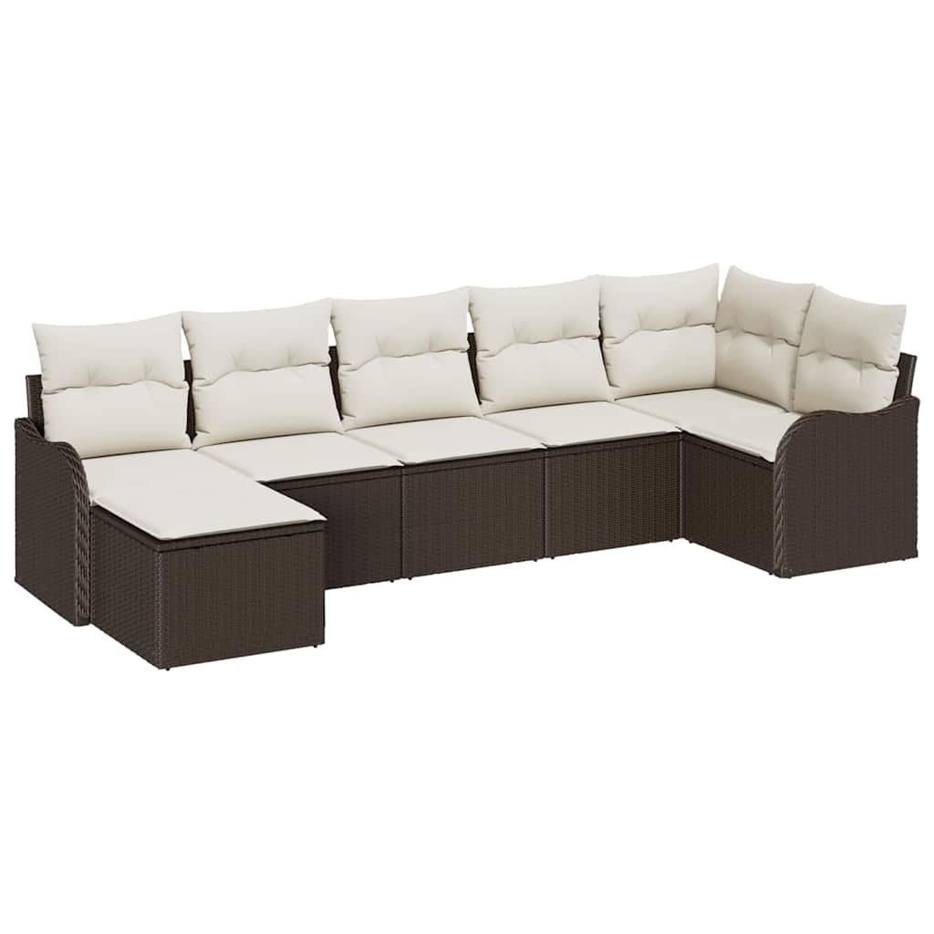 Havesofa Sæt med pude 7 pcs Brun og hvid Poly rattan