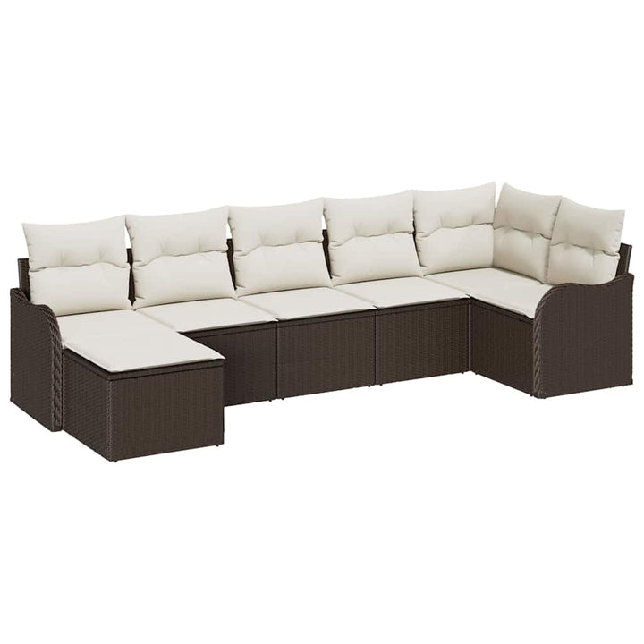 Havesofa Sæt med pude 7 pcs Brun og hvid Poly rattan