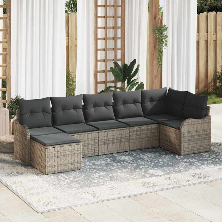 Havesofa Sæt med opbevaring 7 pcs Grå polyrattan