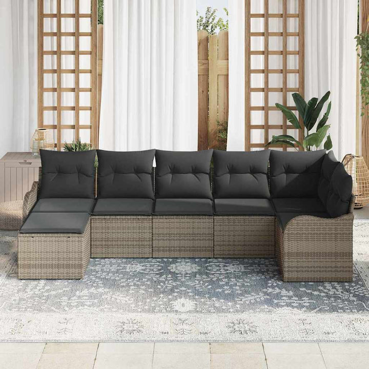 Havesofa Sæt med opbevaring 7 pcs Grå polyrattan