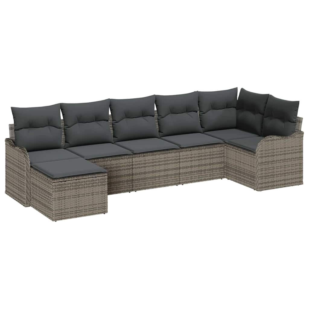 Havesofa Sæt med opbevaring 7 pcs Grå polyrattan