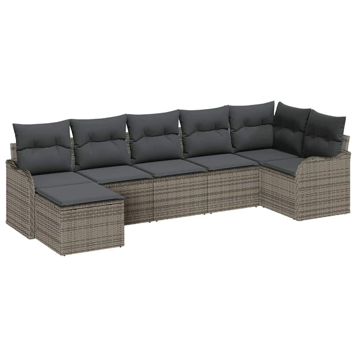 Havesofa Sæt med opbevaring 7 pcs Grå polyrattan
