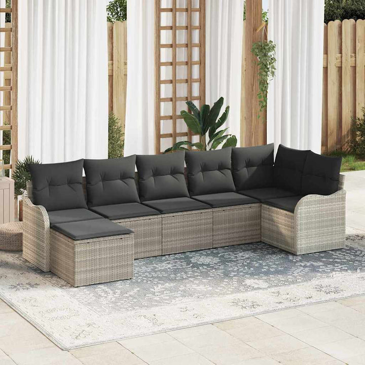 Havesofa Sæt med pude 7 pcs Lysegrå Poly rattan