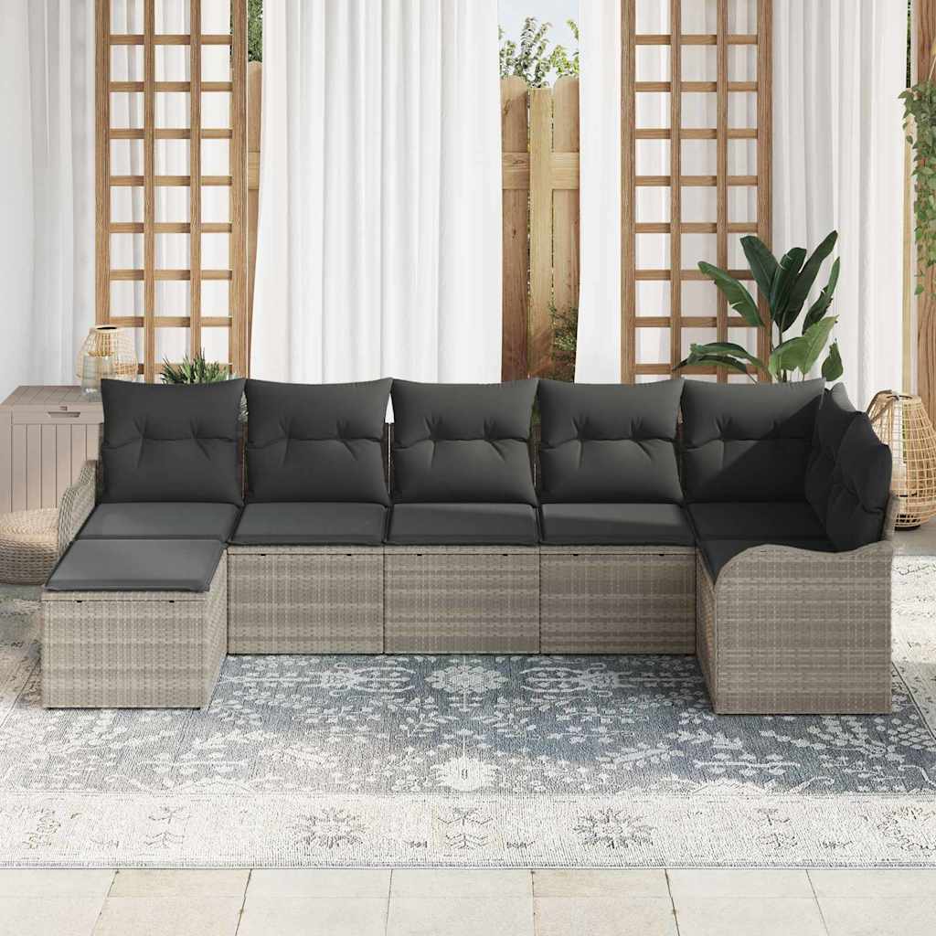 Havesofa Sæt med pude 7 pcs Lysegrå Poly rattan