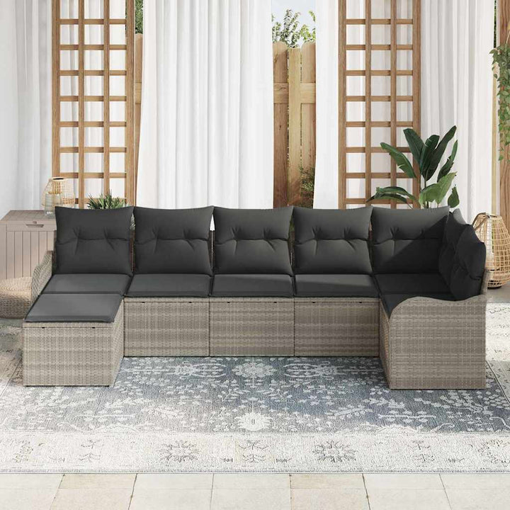 Havesofa Sæt med pude 7 pcs Lysegrå Poly rattan