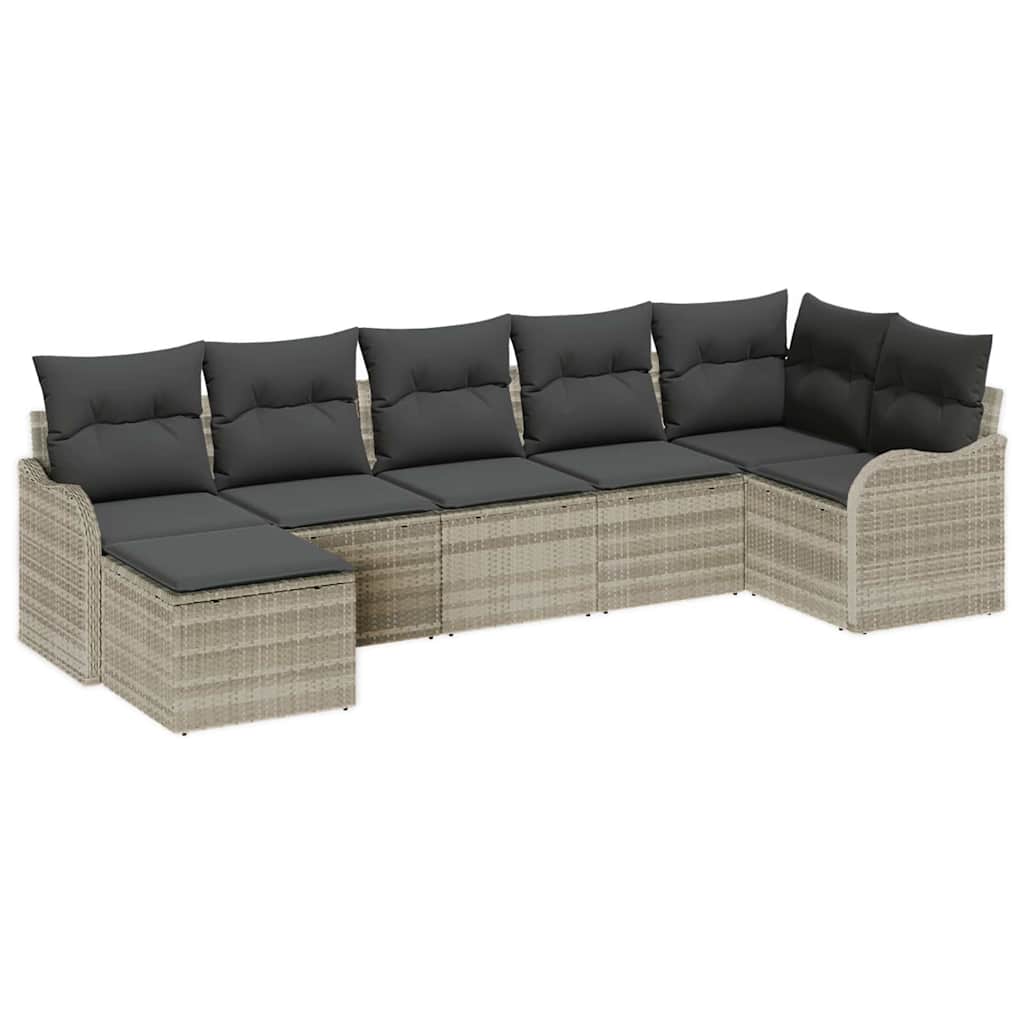 Havesofa Sæt med pude 7 pcs Lysegrå Poly rattan